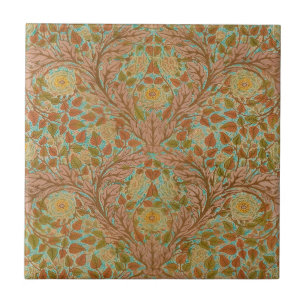 Vintage Rose und Leaf Blütenkunst Blaues Braun Fliese