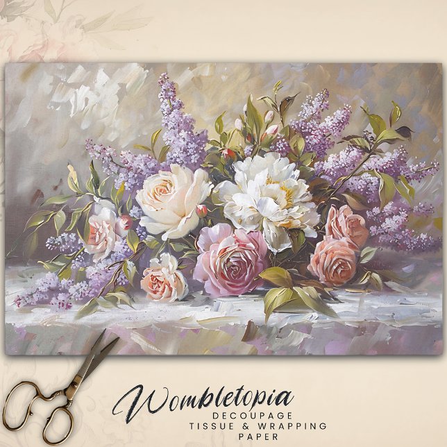 Vintage Rose und Lilac Bouquet Blumendekoupage Seidenpapier (Von Creator hochgeladen)