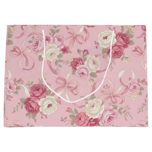 Vintage Rose und Multiband Bows Große Geschenktasc Geschenktüte (Vorderseite)