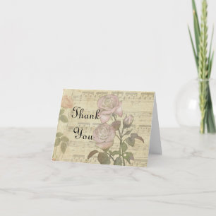 Vintage Rose und Musik Score Hochzeit Set Dankeskarte