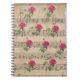 Vintage Rose und Musikblätter Notizblock