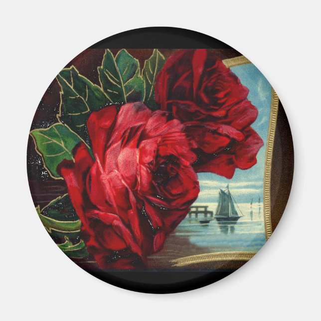 Vintage Rose und Segelboote Magnet (Vorne)