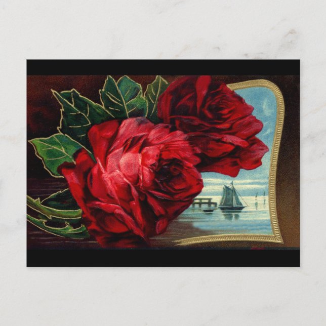 Vintage Rose und Segelboote Postkarte (Vorderseite)