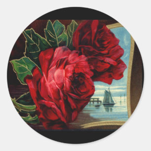 Vintage Rose und Segelboote Runder Aufkleber
