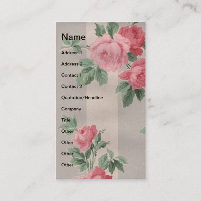 Vintage Rose und vertikale Linien Visitenkarte (Vorderseite)
