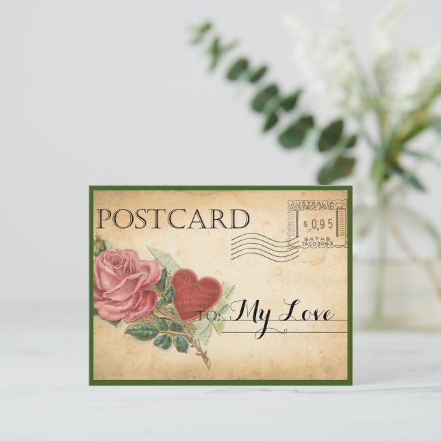 Vintage Rose Valentine Postkarte (Stehend Vorderseite)