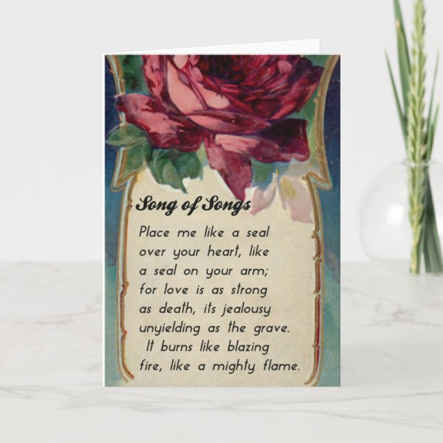 Vintage Rose Valentinstag Karte mit Schrift (Vorderseite)