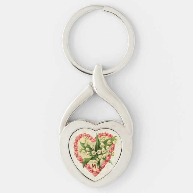 Vintage Rose & Valley-Monogramm Schlüsselanhänger (Vorderseite)