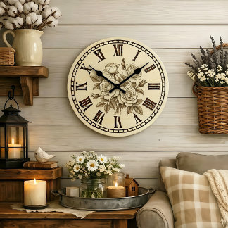 Vintage Rose Wall Clock  Große Wanduhr