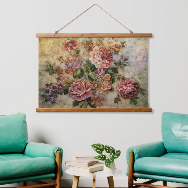 Vintage Rose Wandteppich Mit Holzrahmen (Wohnzimmer)