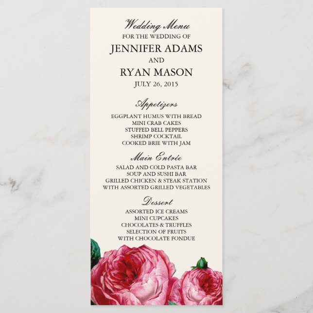 VINTAGE ROSE | WEDD MENU CUSTOM RACK CARDS MENÜKARTE (Vorderseite)