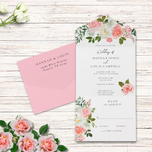 Vintage Roségarland in Rosa und Elfenbein, All-in- All In One Einladung