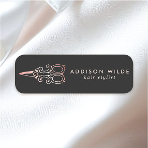Vintage-Roségold-Schere Friseur-Logo Namensschild