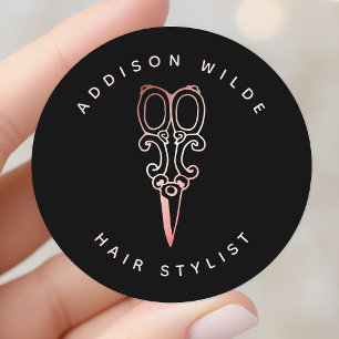 Vintage-Roségold-Schere Friseur-Logo Runder Aufkleber