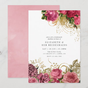 Vintage Roségold- und Rosafarbenes Bridesmaids-Lun Einladung