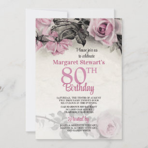 Vintage Rosen 80. Geburtstag Einladung