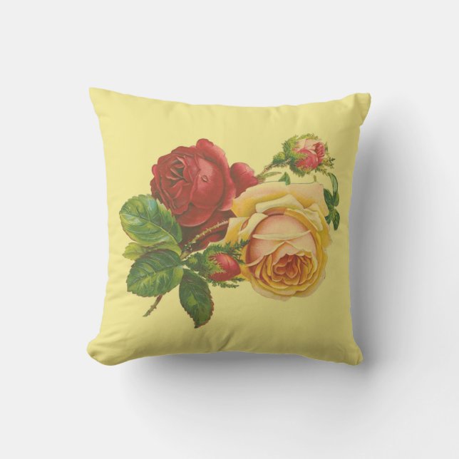 Vintage Rosen auf gelbem Kissen (Vorderseite)