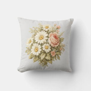 Vintage Rosen & Gänseblümchen Blumenstrauß  Kissen