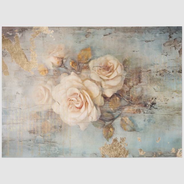 Vintage Rosen Goldschrift Barockschmuck Seidenpapier (Vorderseite)