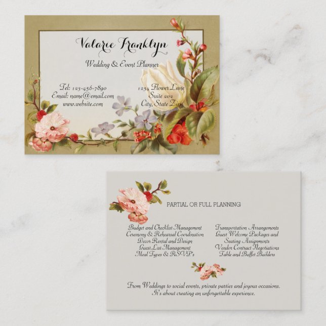 Vintage Rosen Hochzeit Weiße Tulpe Visitenkarte (Vorne/Hinten)