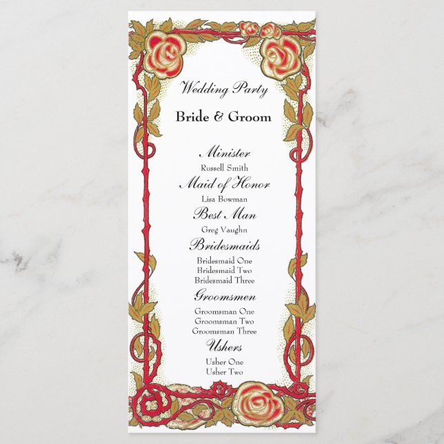 Vintage-Rosen-Hochzeitsprogramm für Christen Programm (Vorderseite)