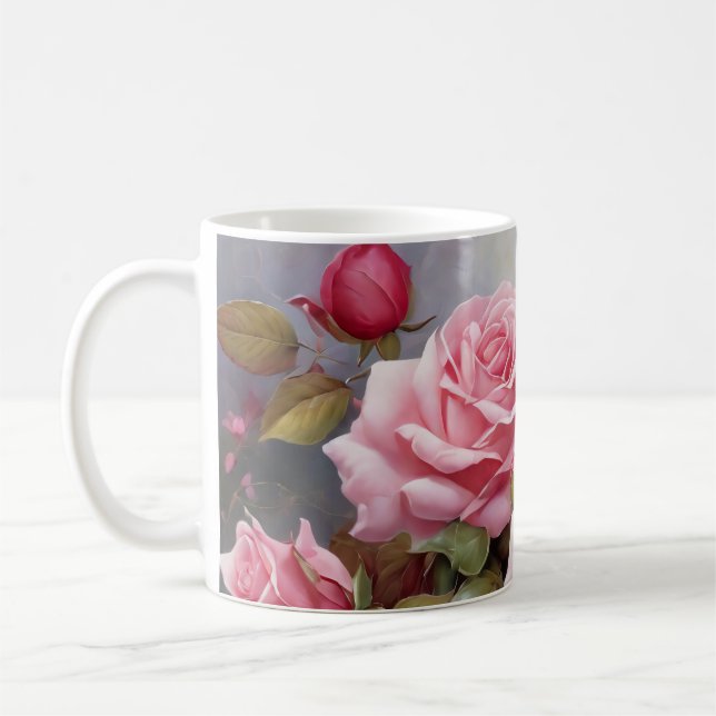 Vintage-Rosen in Rosa Kaffeetasse (Links)