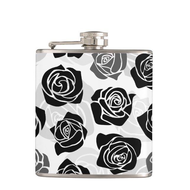 Vintage Rosen in Schwarzweiß Flachmann (Vorderseite)