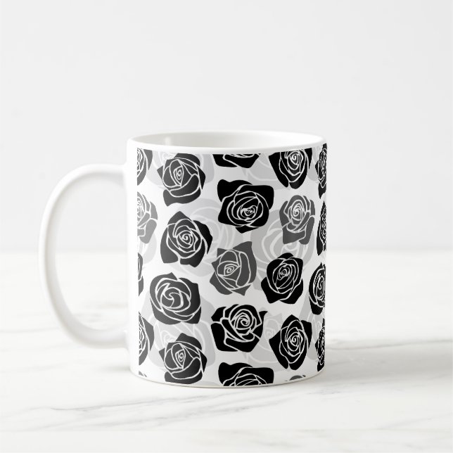 Vintage Rosen in Schwarzweiß Kaffeetasse (Links)