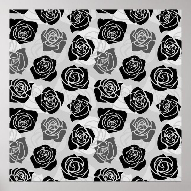 Vintage Rosen in Schwarzweiß Poster (Vorne)
