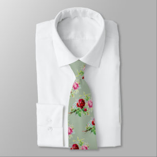 vintage Rosen in staubigem Salbei-Grün Krawatte