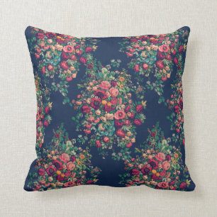 Vintage Rosen-klassischer blauer farbenreicher Kissen