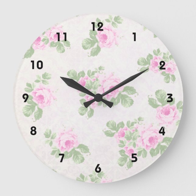 Vintage Rosen mit Blumenzauber Große Wanduhr (Vorderseite)