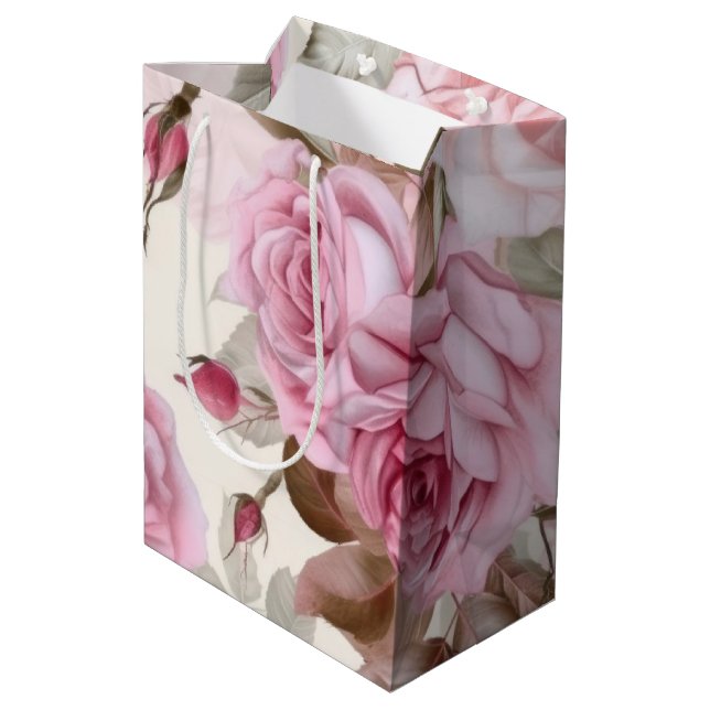 Vintage Rosen Mittlere Geschenktüte (Rückseite Schrägansicht)