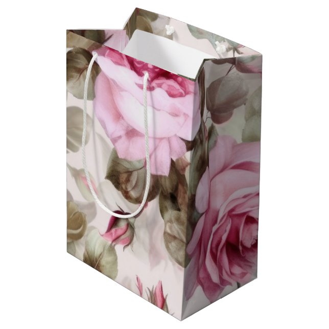 Vintage Rosen Mittlere Geschenktüte (Rückseite Schrägansicht)