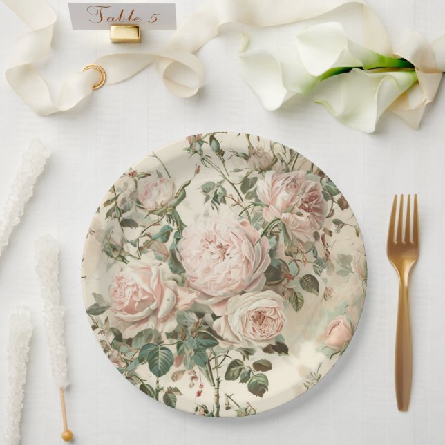 Vintage Rosen Pappteller (Hochzeit)