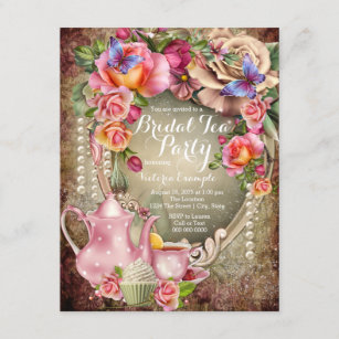 Vintage Rosen-Perlen-Brauttee-Party Einladung