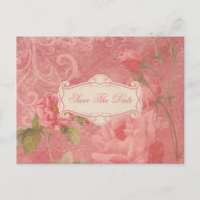 Vintage Rosen Save the Date Ankündigungspostkarte (Vorderseite)