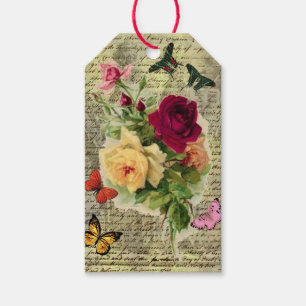 Vintage-Rosen & Schmetterlinge-Ephemerie-Geschenka Geschenkanhänger