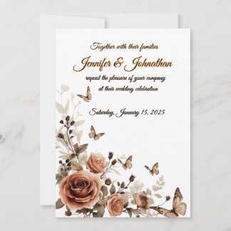 Vintage-Rosen & Schmetterlinge Hochzeit Einladung