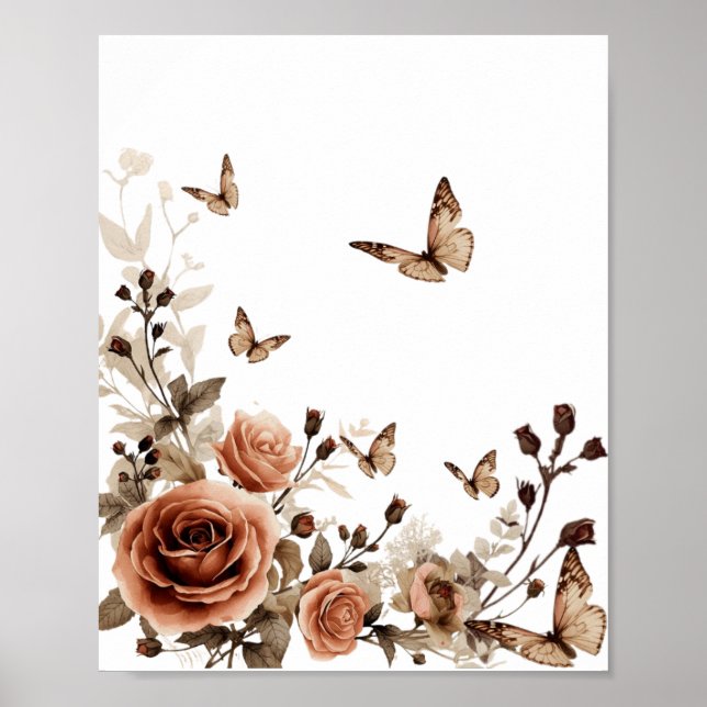 Vintage Rosen & Schmetterlinge Poster (Vorne)