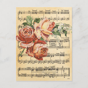 Vintage-Rosen-Trio & Musik Postkarte
