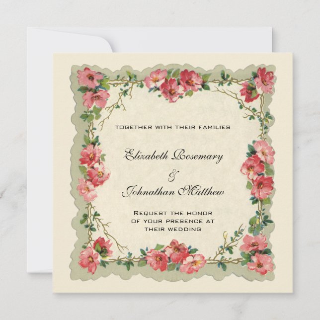 Vintage Rosen und Blume, Viktorianische Hochzeit Einladung (Vorderseite)