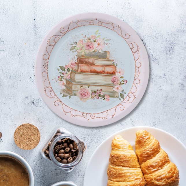 Vintage Rosen und Blütenbuch Pappteller (In situ)