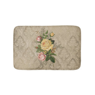 Vintage Rosen und Golddamast Badematte
