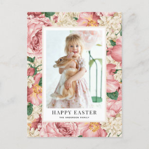 Vintage-Rosen- und Hortensien-Foto Frohe Ostern Feiertagspostkarte