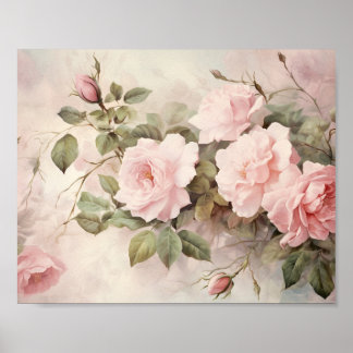 Vintage-Rosen-Wandkunst in Rosa Poster