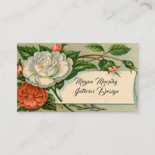 Vintage Rosen Weißrosa Elegantes französisches Lan Visitenkarte