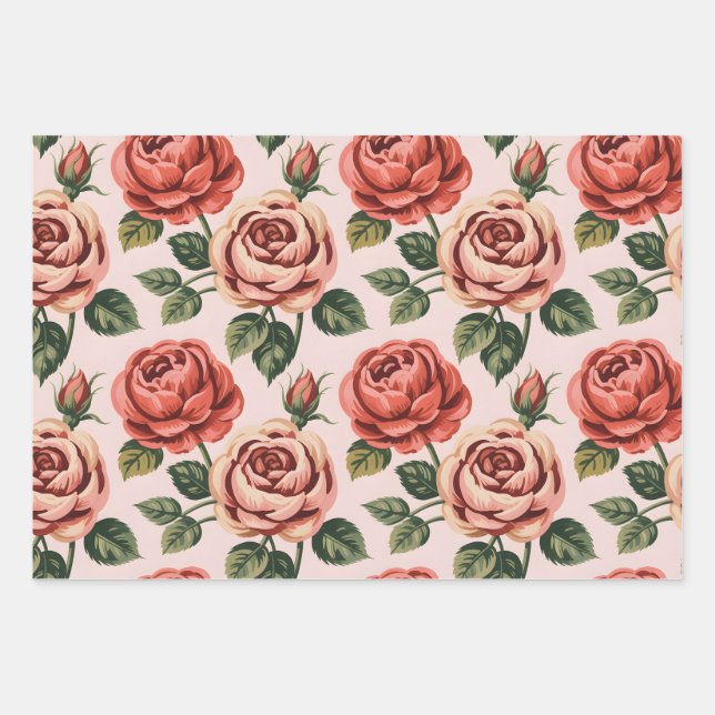 Vintage-Rosengarten Geschenkpapier Set (Vorderseite)
