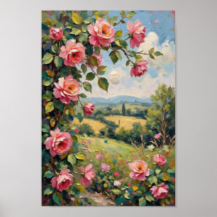 Vintage-Rosengarten Romantische Kunst Poster