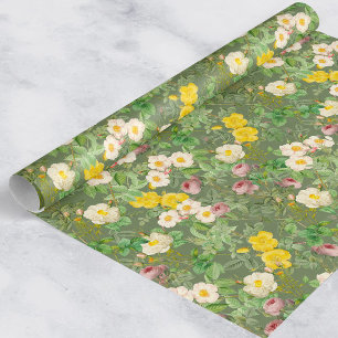 Vintage-Rosengarten-Verpackungspapier in Salbeigrü Geschenkpapier